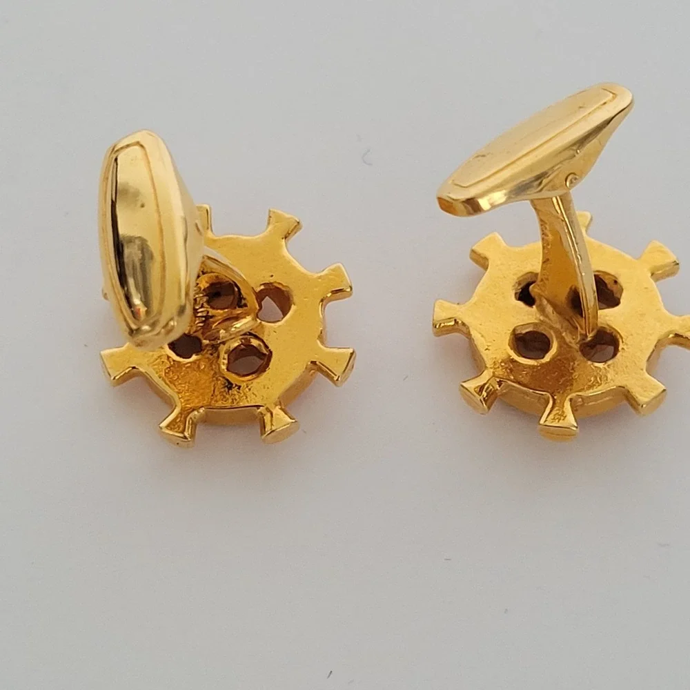 Celine Vintage Gold Tone Macadam Triomphe Ship Wheel Cufflinks Made in Italy